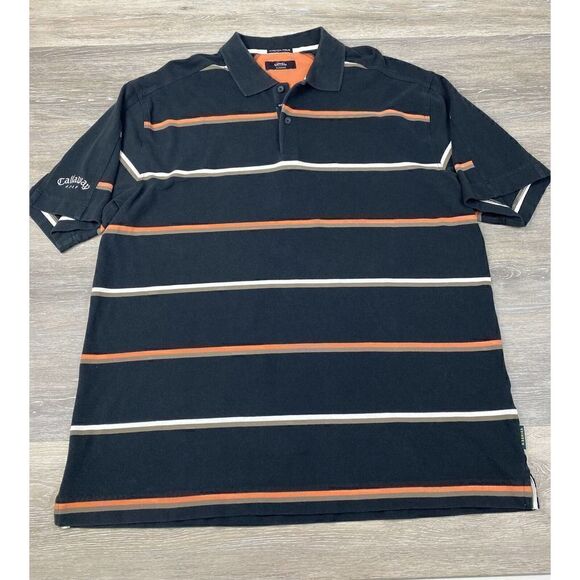 Callaway X Series Polo Shirt Men’s Size XL Green-Black/Peach Striped Stretch - Picture 1 of 11